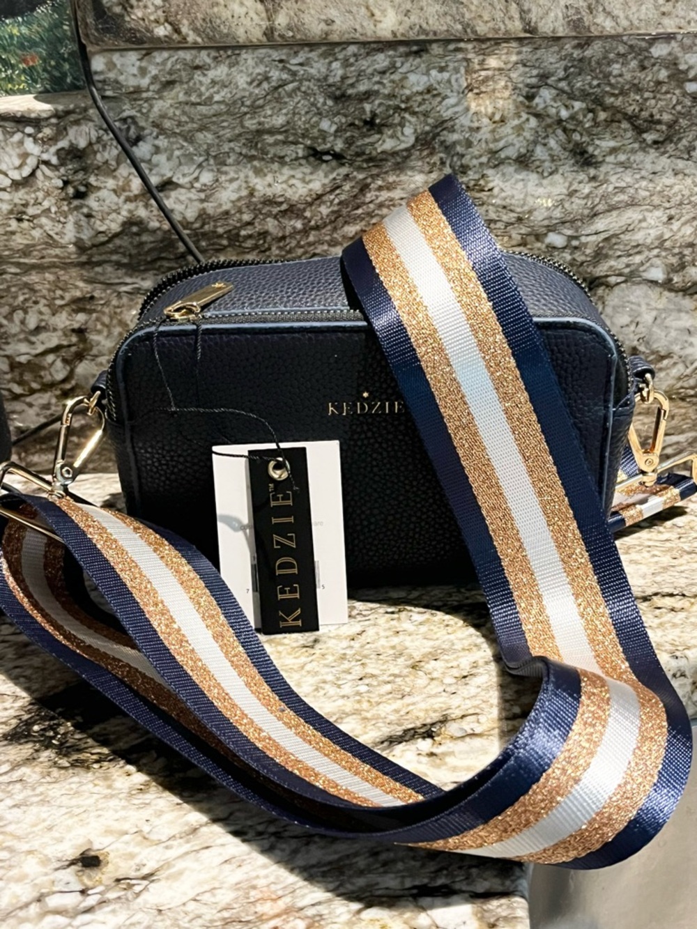 Kedzie Navy Crossbody Bag with Striped Extra Strap - Picture 7 of 15